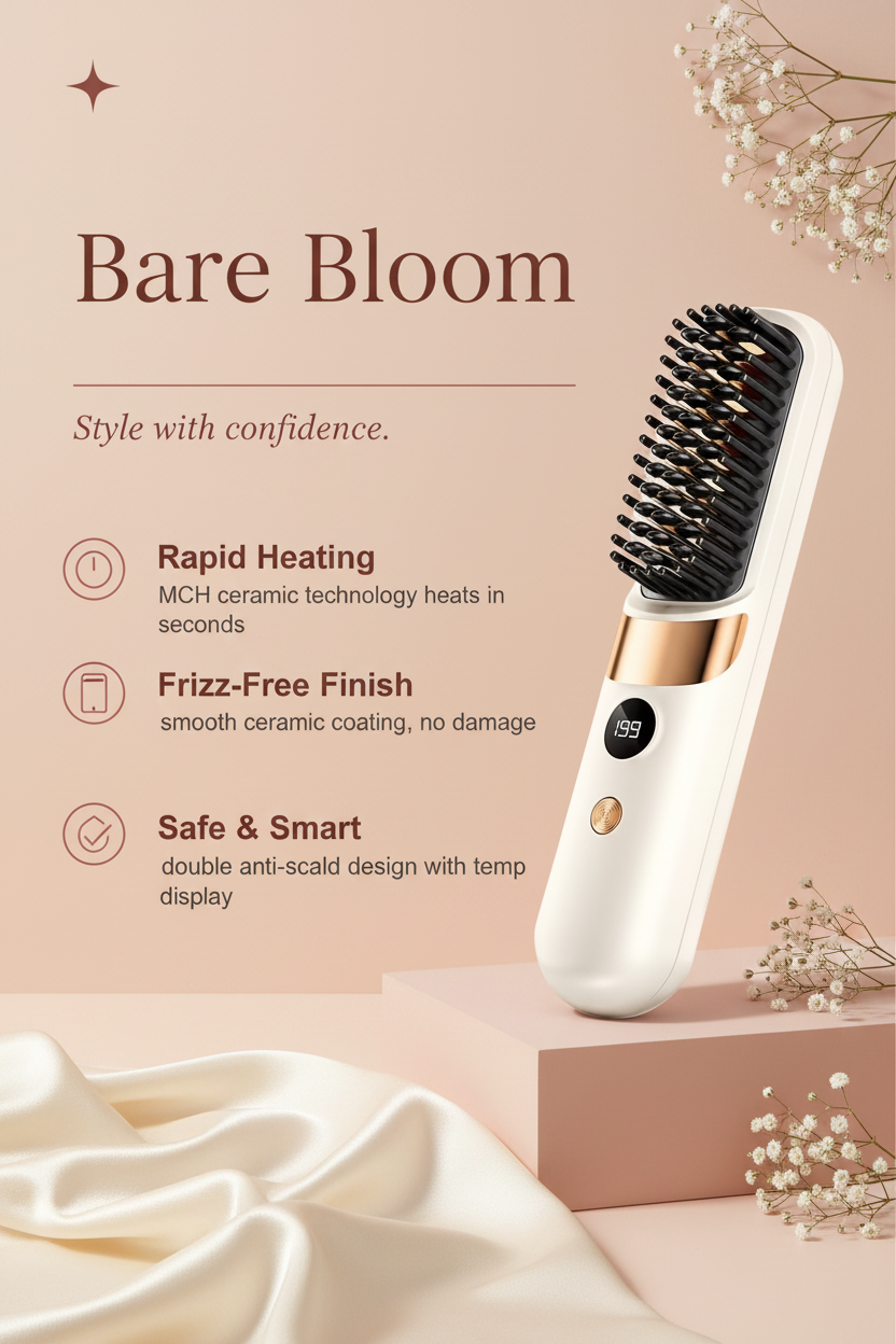 Bare Bloom Wireless Hair Straightener Brush
